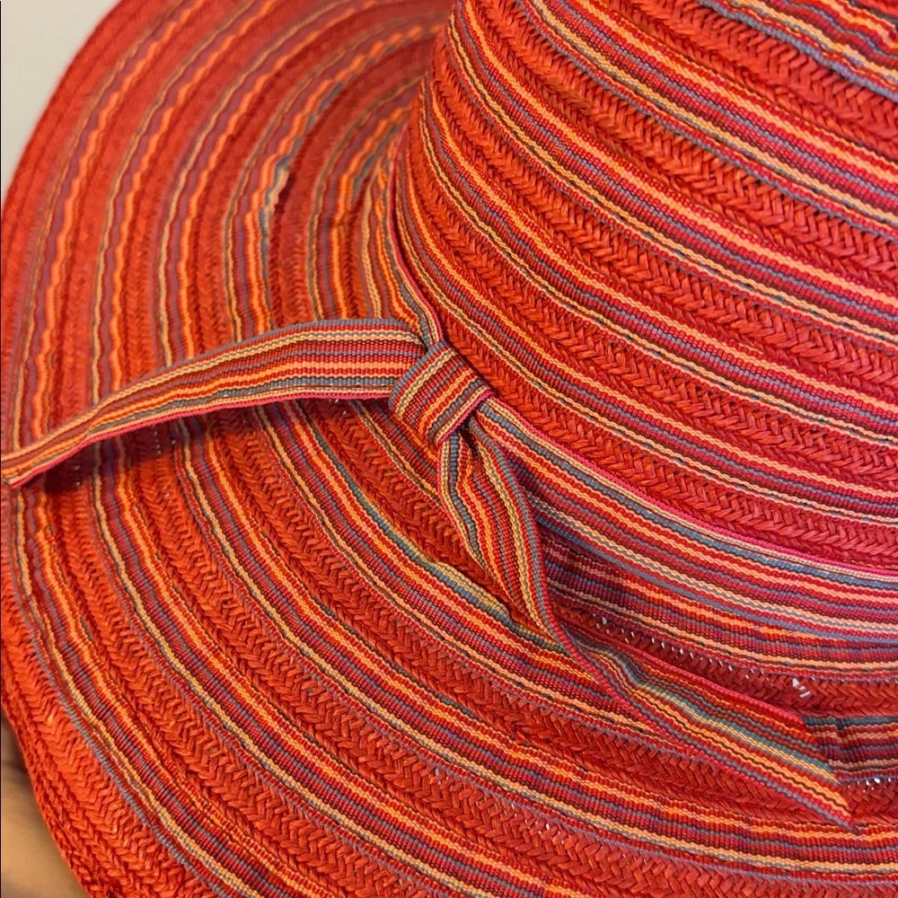 Cappelli Straworld, Inc. Striped Red Wide Brim Hat With Bow OS